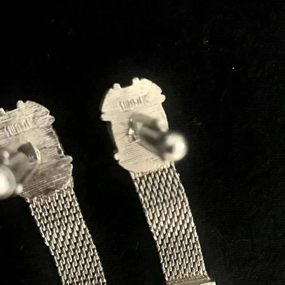 Vintage SWANK 1.25" Silver Tone Smoky Quartz Wrap Around Mesh Cufflinks. - Picture 4 of 11